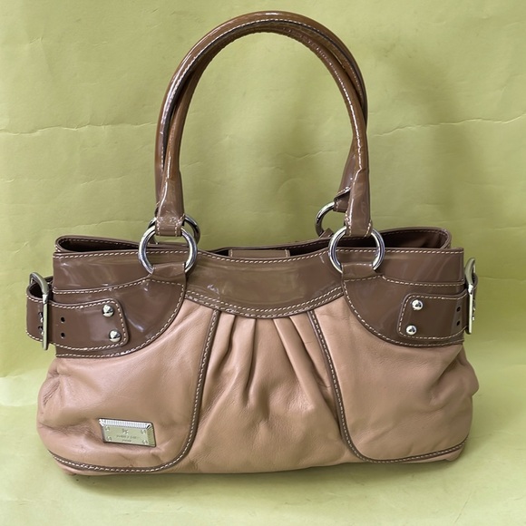 Vintage tan/dark cream Lenny e Cia leather/patent leather purse - Picture 9 of 14